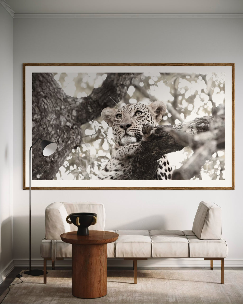 Modern interior featuring a framed artwork of a portrait of an Nguni cow by Francoise V Fine Art Gallery in Cape Town, South Africa