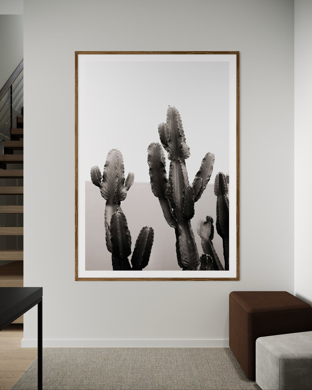 Modern interior featuring a framed artwork of a cactus by Francoise V Fine Art Gallery in Cape Town, South Africa