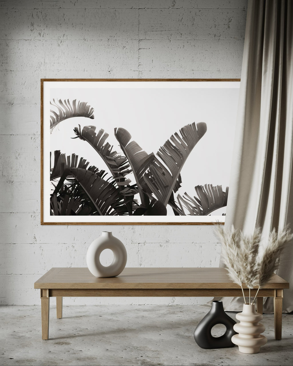 Modern interior featuring a framed artwork of palm leaves by Francoise V Fine Art Gallery in Cape Town, South Africa