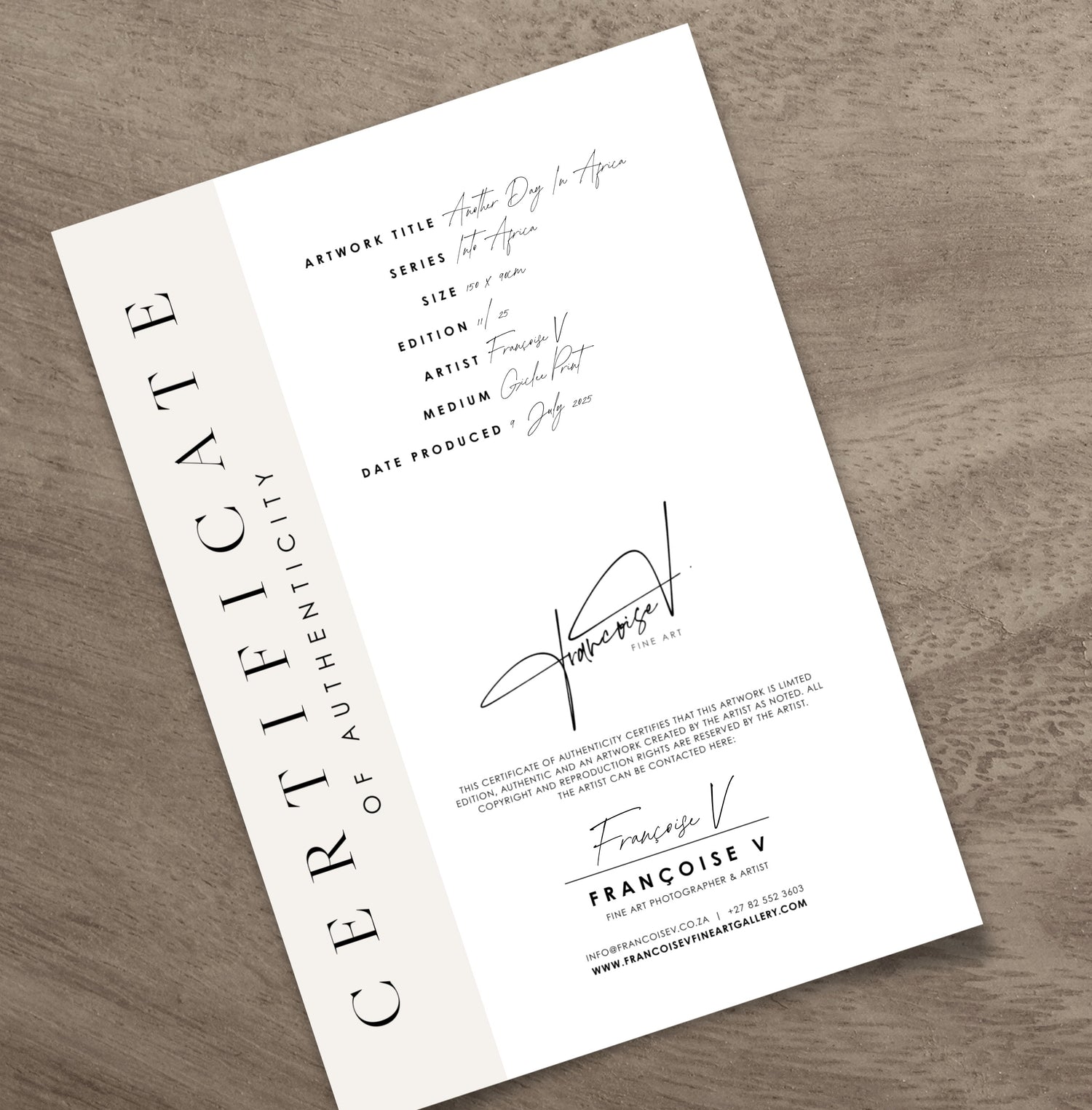 Certificate on a wooden surface