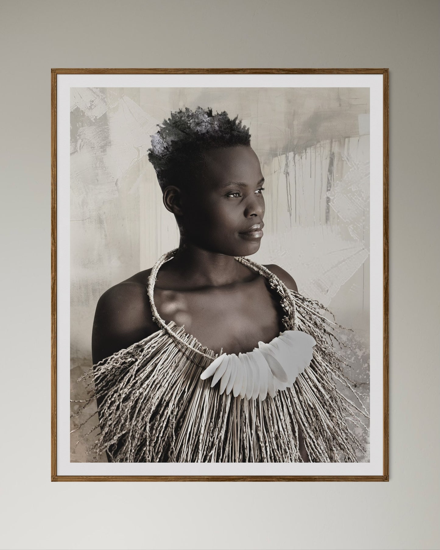 Natural Wood Kiaat framed artwork of a portrait of a beautiful woman by Francoise V Fine Art Gallery in Cape Town, South Africa