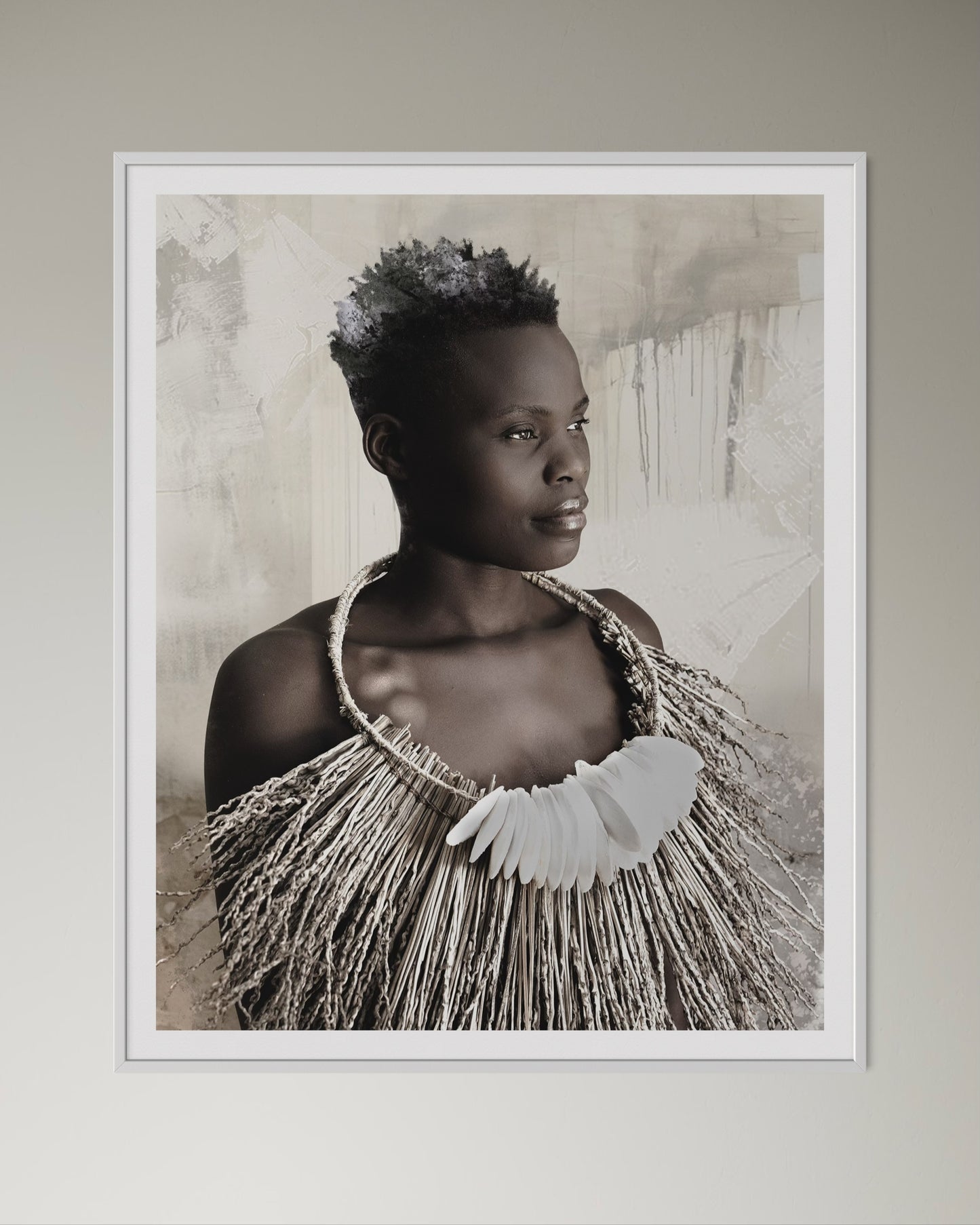 White box-framed artwork print of a portrait of a beautiful woman by Francoise V Fine Art Gallery in Cape Town, South Africa