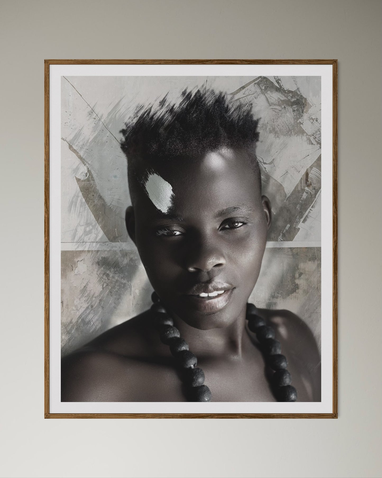 Natural Wood Kiaat framed artwork of a portrait of a beautiful woman by Francoise V Fine Art Gallery in Cape Town, South Africa