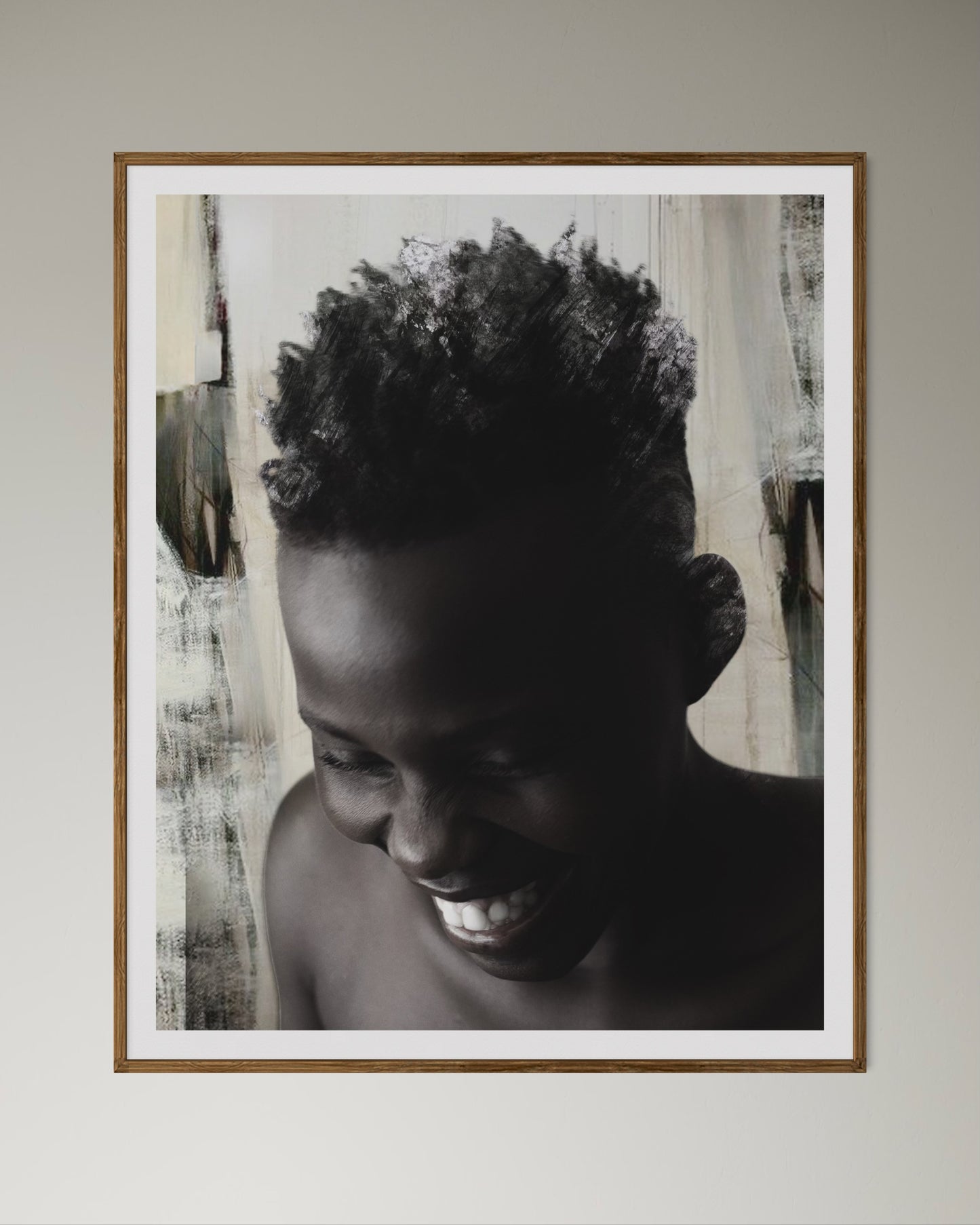 Natural Wood Kiaat framed artwork of a portrait of a beautiful woman by Francoise V Fine Art Gallery in Cape Town, South Africa