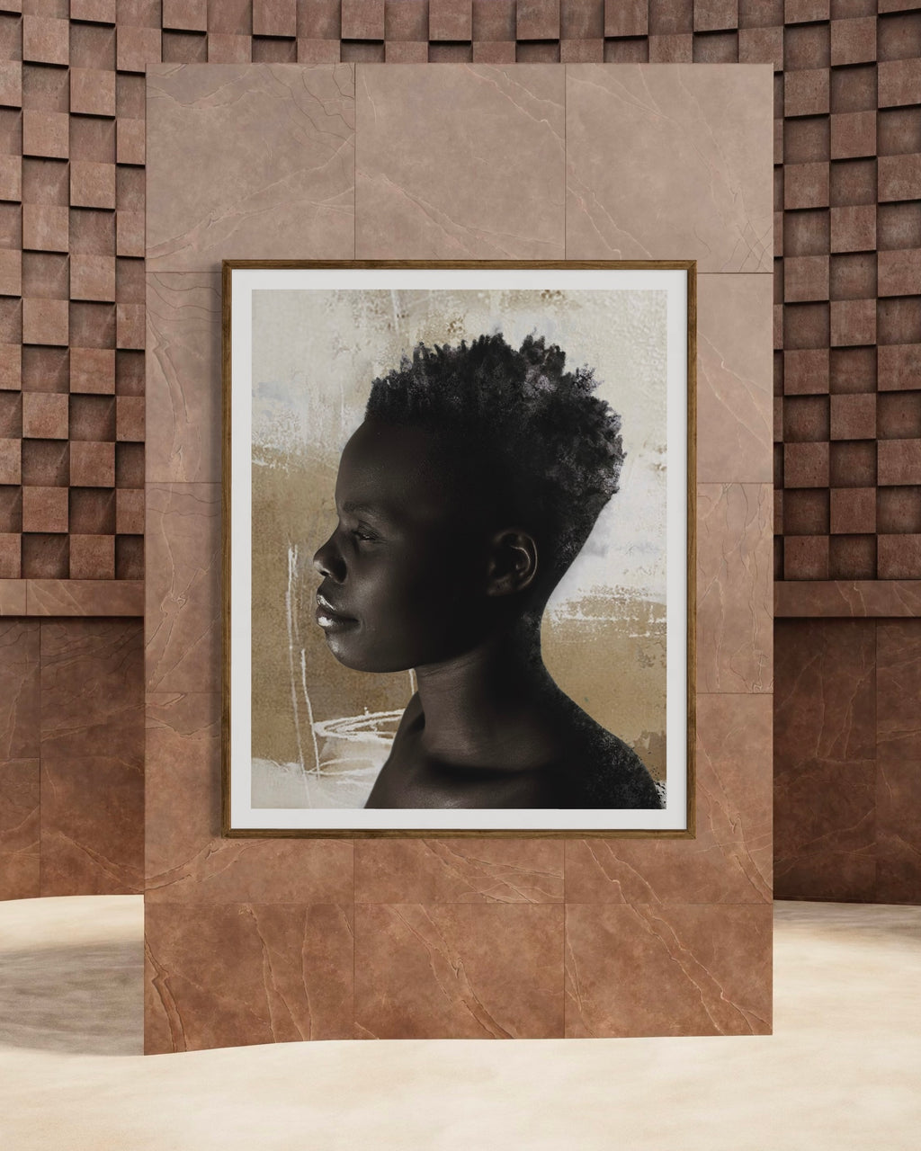 Interior featuring a framed artwork of portrait of an african lady by Francoise V Fine Art Gallery in Cape Town, South Africa