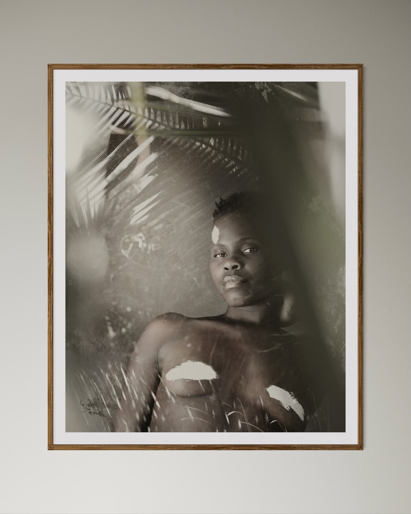 Natural Wood Kiaat framed artwork of a portrait of a beautiful woman by Francoise V Fine Art Gallery in Cape Town, South Africa