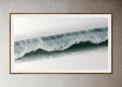 Natural Wood Kiaat framed photo of a wave crashing in the ocean by Francoise V Fine Art Gallery in Cape Town, South Africa