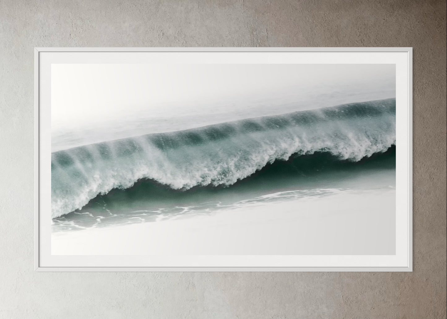 White box-framed photo of a wave crashing in the ocean by Francoise V Fine Art Gallery in Cape Town, South Africa