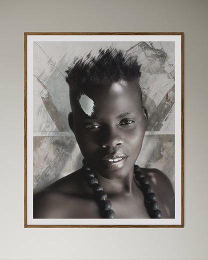 Natural Wood Kiaat framed artwork of a portrait of a beautiful woman by Francoise V Fine Art Gallery in Cape Town, South Africa
