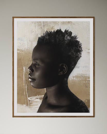 Natural wood kiaat framed artwork of portrait of an african lady by Francoise V Fine Art Gallery in Cape Town, South Africa