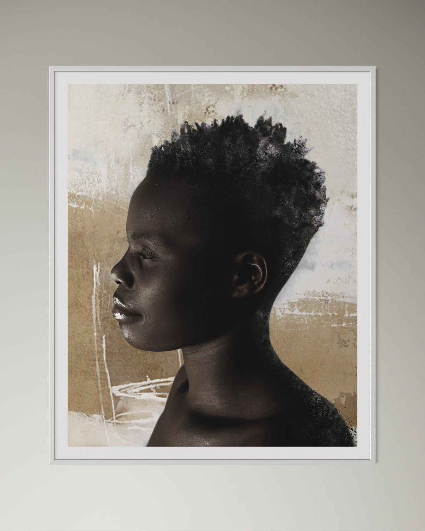 Natural wood kiaat framed artwork of portrait of an african lady by Francoise V Fine Art Gallery in Cape Town, South Africa