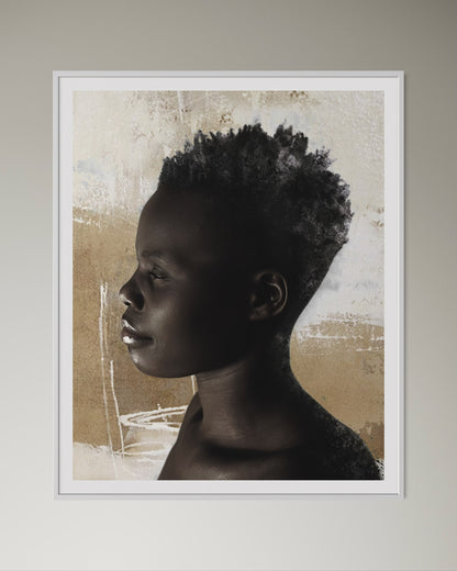 Natural wood kiaat framed artwork of portrait of an african lady by Francoise V Fine Art Gallery in Cape Town, South Africa