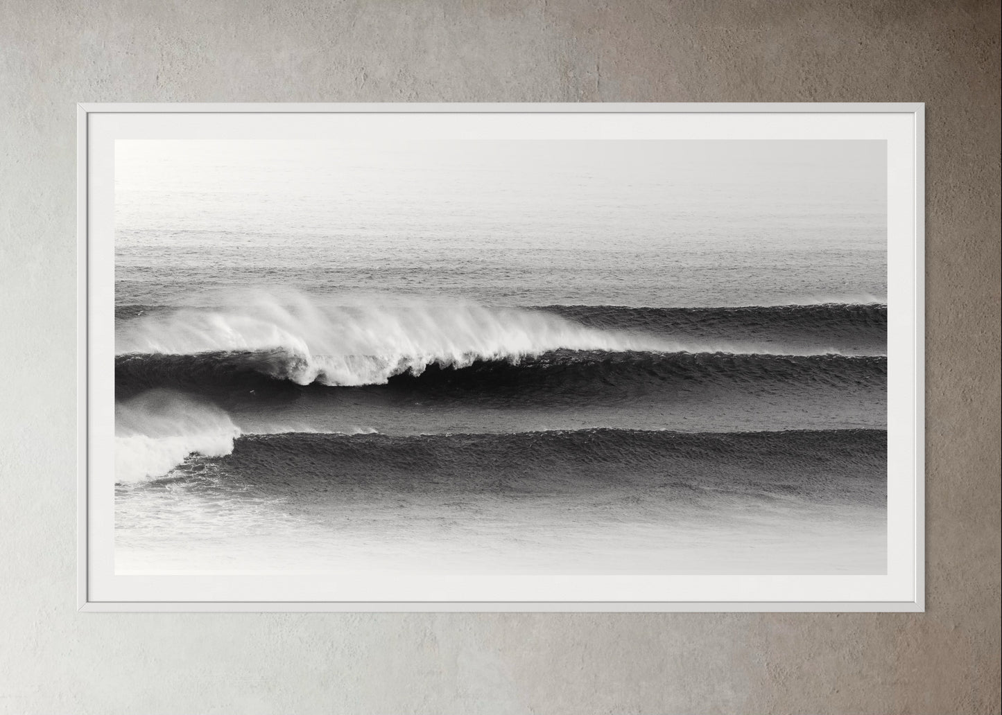 White box-framed Black and white photo of a wave in the ocean by Francoise V Fine Art Gallery in Cape Town, South Africa