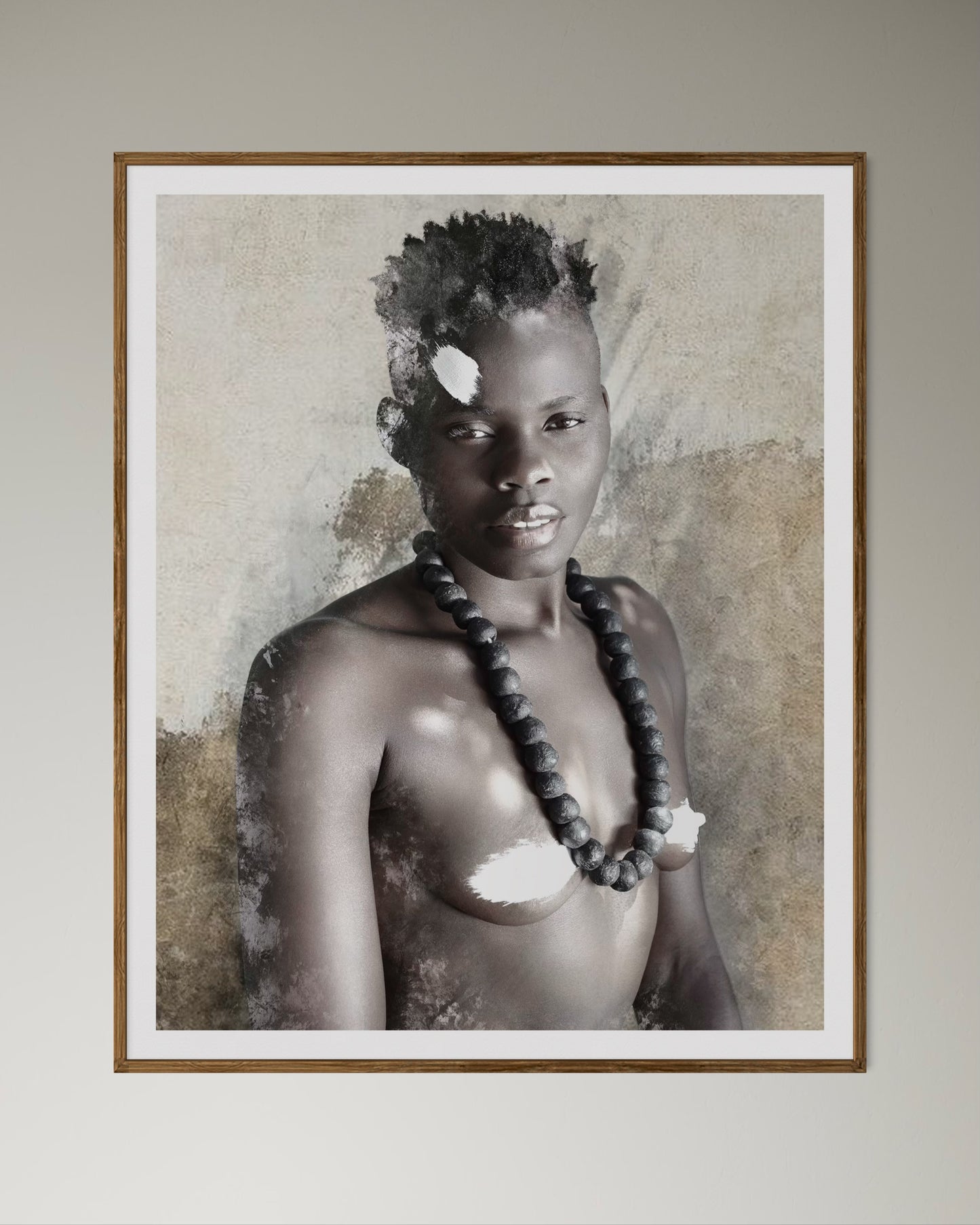 Natural Wood Kiaat framed artwork of a portrait of a beautiful woman by Francoise V Fine Art Gallery in Cape Town, South Africa