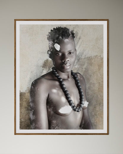 Natural Wood Kiaat framed artwork of a portrait of a beautiful woman by Francoise V Fine Art Gallery in Cape Town, South Africa